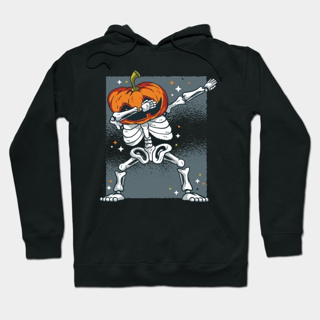 Skeleton with Pumpkin Head Dabbing Halloween Design Hoodie by madeinchorley